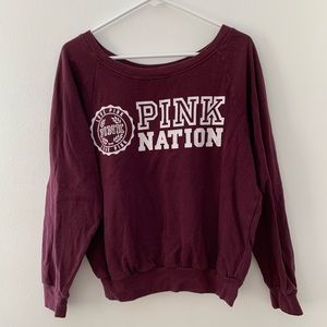VS PINK burgundy wide neck line sweatshirt/sweater